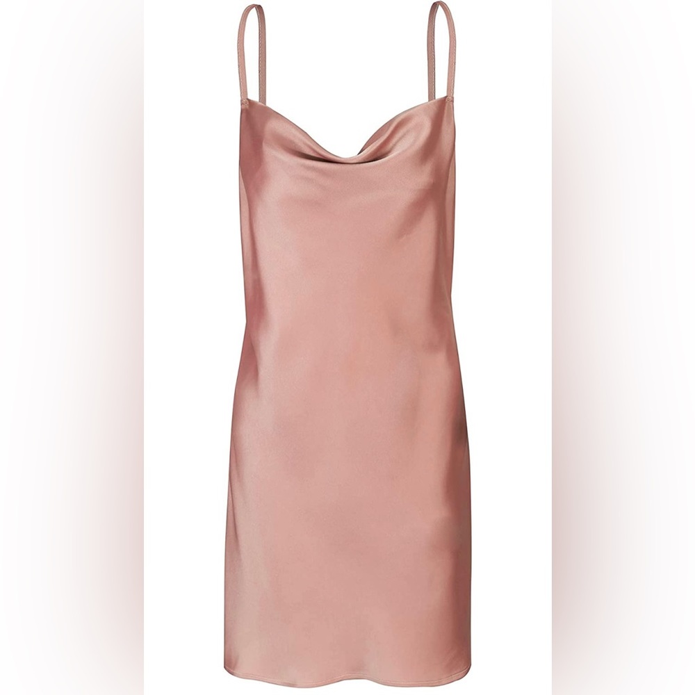 Comfy One Satin Slip Dress with Cowl Neck
